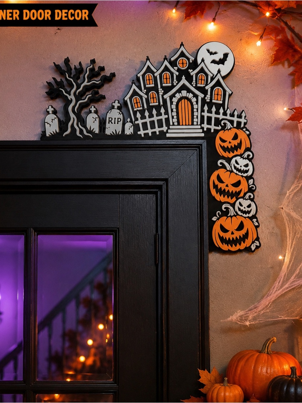 Halloween Haunted House Door Topper - Orange & Black 3D printed